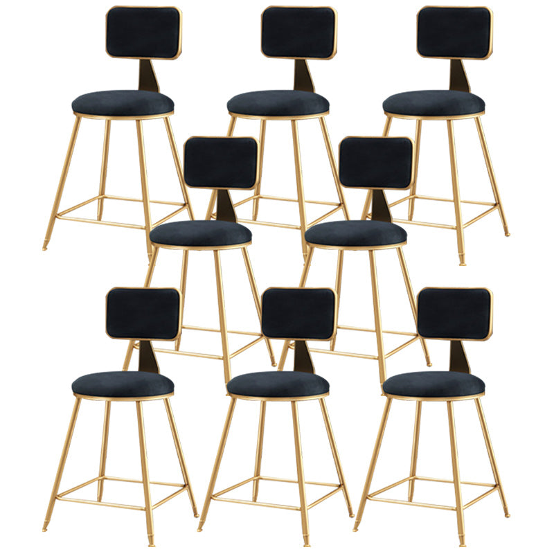 Nordic Armless Backrest Counter Stool Iron Cafe Bar Stool with Pedal and Velvet Cushion Black 8 Piece Set Short Stool(18"H) Clearhalo 'Bar Furniture' 'Bar Stools' 'bar_stools' 'furn' 'furn_bar_stools' 'Furniture' 'furniture_bar_stools' 'Kitchen & Dining Furniture' 5031508