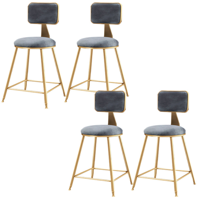 Nordic Armless Backrest Counter Stool Iron Cafe Bar Stool with Pedal and Velvet Cushion Gray 4 Piece Set Short Stool(18"H) Clearhalo 'Bar Furniture' 'Bar Stools' 'bar_stools' 'furn' 'furn_bar_stools' 'Furniture' 'furniture_bar_stools' 'Kitchen & Dining Furniture' 5031510