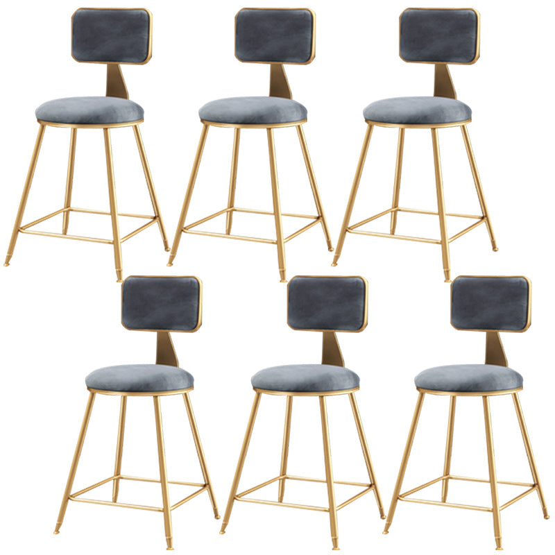 Nordic Armless Backrest Counter Stool Iron Cafe Bar Stool with Pedal and Velvet Cushion Gray 6 Piece Set Short Stool(18"H) Clearhalo 'Bar Furniture' 'Bar Stools' 'bar_stools' 'furn' 'furn_bar_stools' 'Furniture' 'furniture_bar_stools' 'Kitchen & Dining Furniture' 5031511