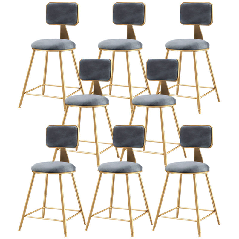 Nordic Armless Backrest Counter Stool Iron Cafe Bar Stool with Pedal and Velvet Cushion Gray 8 Piece Set Short Stool(18"H) Clearhalo 'Bar Furniture' 'Bar Stools' 'bar_stools' 'furn' 'furn_bar_stools' 'Furniture' 'furniture_bar_stools' 'Kitchen & Dining Furniture' 5031512