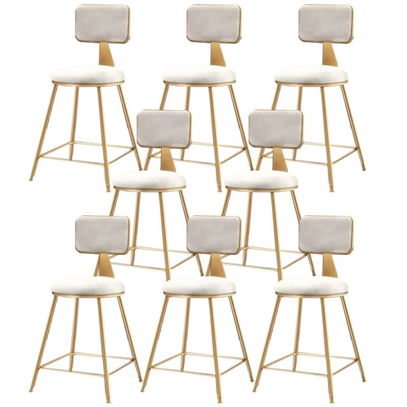Nordic Armless Backrest Counter Stool Iron Cafe Bar Stool with Pedal and Velvet Cushion White 8 Piece Set Short Stool(18"H) Clearhalo 'Bar Furniture' 'Bar Stools' 'bar_stools' 'furn' 'furn_bar_stools' 'Furniture' 'furniture_bar_stools' 'Kitchen & Dining Furniture' 5031516