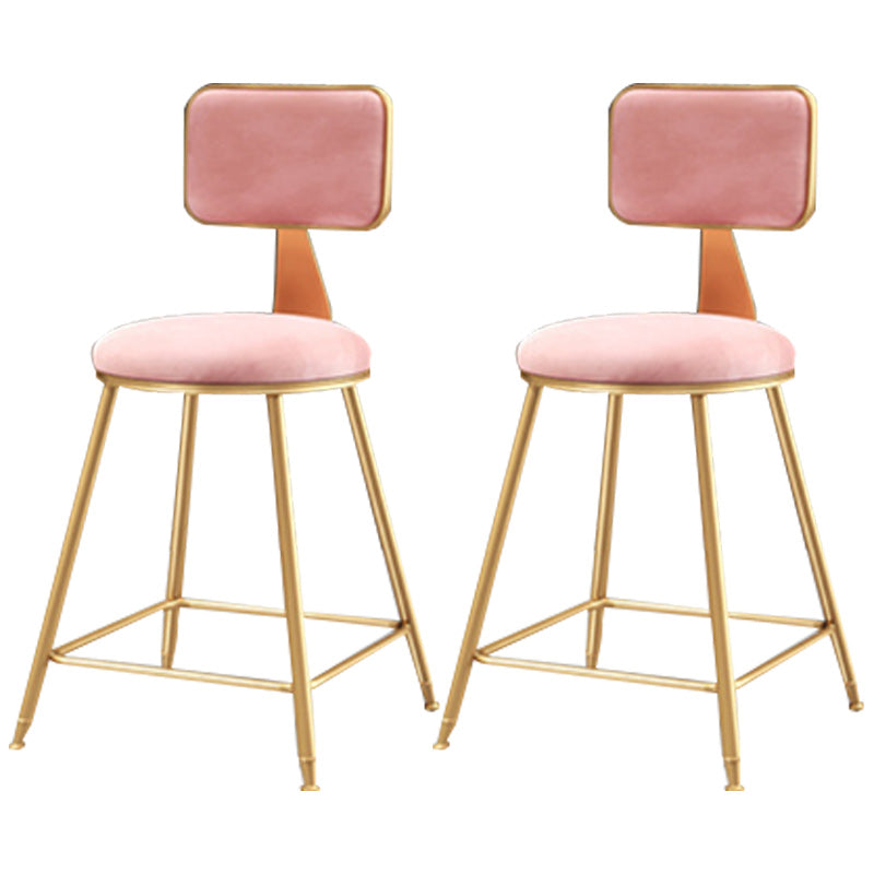 Nordic Armless Backrest Counter Stool Iron Cafe Bar Stool with Pedal and Velvet Cushion Pink 2 Piece Set Short Stool(18"H) Clearhalo 'Bar Furniture' 'Bar Stools' 'bar_stools' 'furn' 'furn_bar_stools' 'Furniture' 'furniture_bar_stools' 'Kitchen & Dining Furniture' 5031517
