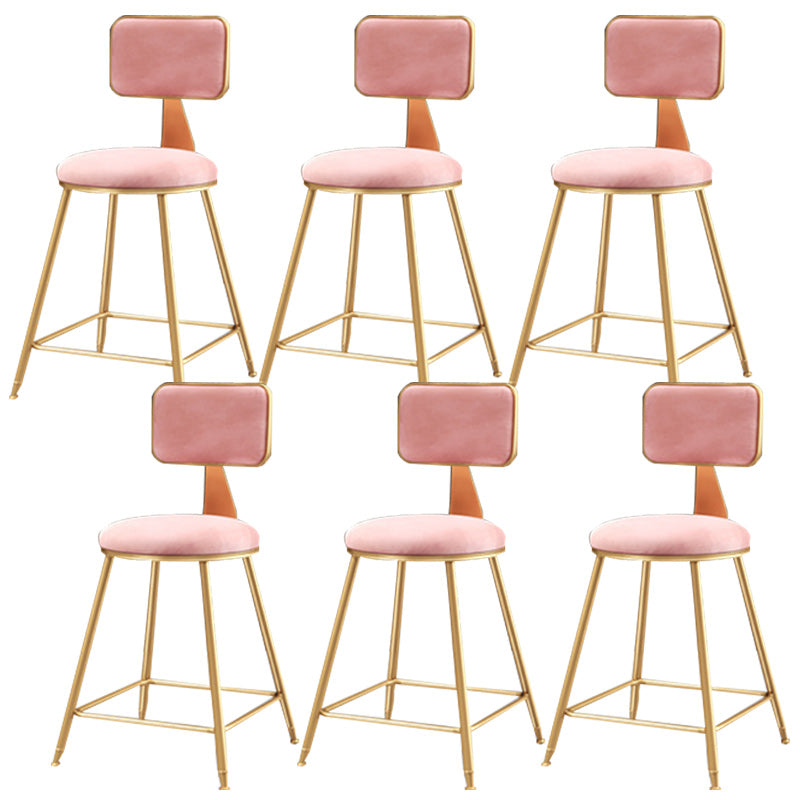Nordic Armless Backrest Counter Stool Iron Cafe Bar Stool with Pedal and Velvet Cushion Pink 6 Piece Set Short Stool(18"H) Clearhalo 'Bar Furniture' 'Bar Stools' 'bar_stools' 'furn' 'furn_bar_stools' 'Furniture' 'furniture_bar_stools' 'Kitchen & Dining Furniture' 5031519