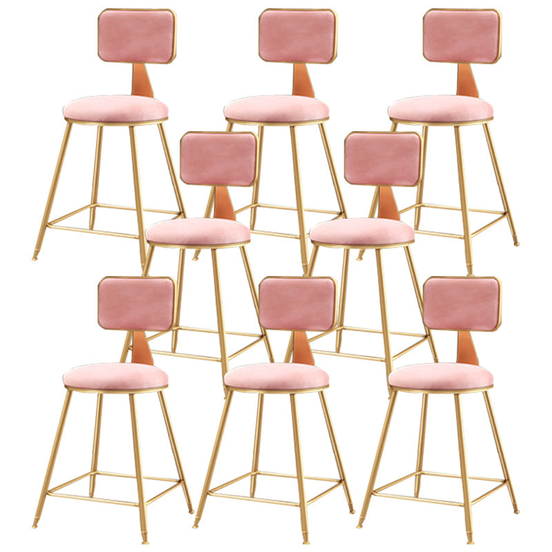 Nordic Armless Backrest Counter Stool Iron Cafe Bar Stool with Pedal and Velvet Cushion Pink 8 Piece Set Short Stool(18"H) Clearhalo 'Bar Furniture' 'Bar Stools' 'bar_stools' 'furn' 'furn_bar_stools' 'Furniture' 'furniture_bar_stools' 'Kitchen & Dining Furniture' 5031520