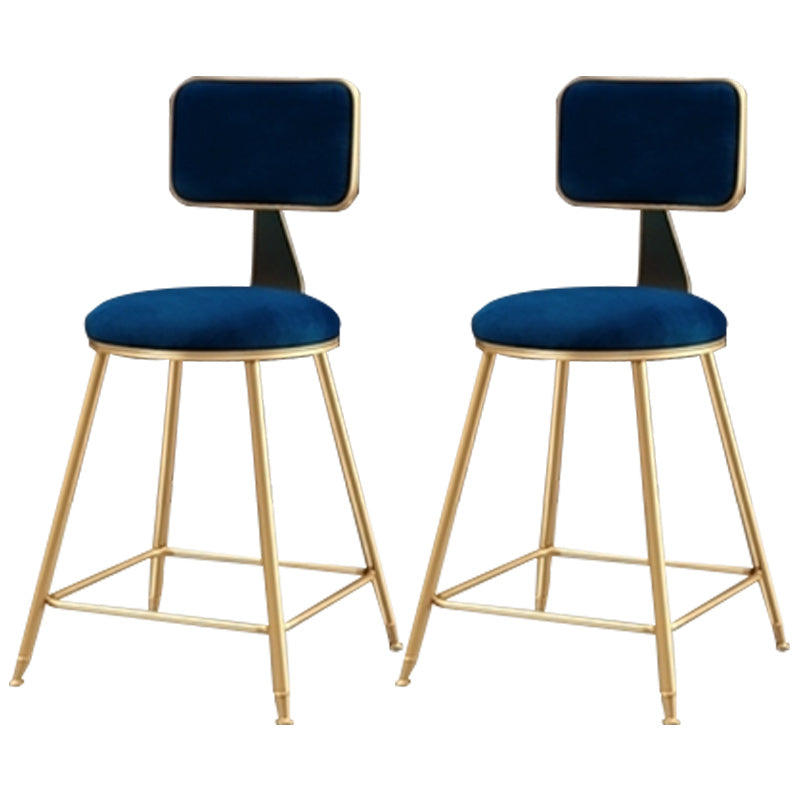 Nordic Armless Backrest Counter Stool Iron Cafe Bar Stool with Pedal and Velvet Cushion Blue 2 Piece Set Short Stool(18"H) Clearhalo 'Bar Furniture' 'Bar Stools' 'bar_stools' 'furn' 'furn_bar_stools' 'Furniture' 'furniture_bar_stools' 'Kitchen & Dining Furniture' 5031521