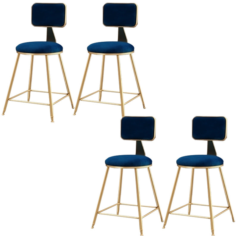 Nordic Armless Backrest Counter Stool Iron Cafe Bar Stool with Pedal and Velvet Cushion Blue 4 Piece Set Short Stool(18"H) Clearhalo 'Bar Furniture' 'Bar Stools' 'bar_stools' 'furn' 'furn_bar_stools' 'Furniture' 'furniture_bar_stools' 'Kitchen & Dining Furniture' 5031522