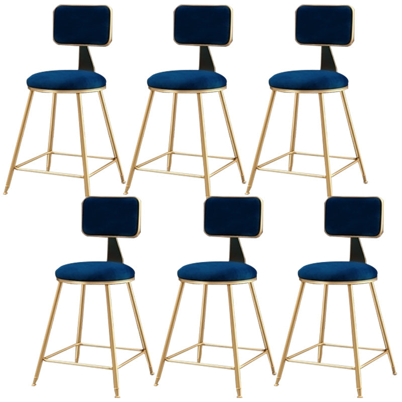 Nordic Armless Backrest Counter Stool Iron Cafe Bar Stool with Pedal and Velvet Cushion Blue 6 Piece Set Short Stool(18"H) Clearhalo 'Bar Furniture' 'Bar Stools' 'bar_stools' 'furn' 'furn_bar_stools' 'Furniture' 'furniture_bar_stools' 'Kitchen & Dining Furniture' 5031523