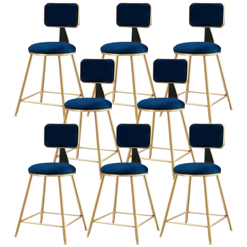 Nordic Armless Backrest Counter Stool Iron Cafe Bar Stool with Pedal and Velvet Cushion Blue 8 Piece Set Short Stool(18"H) Clearhalo 'Bar Furniture' 'Bar Stools' 'bar_stools' 'furn' 'furn_bar_stools' 'Furniture' 'furniture_bar_stools' 'Kitchen & Dining Furniture' 5031524