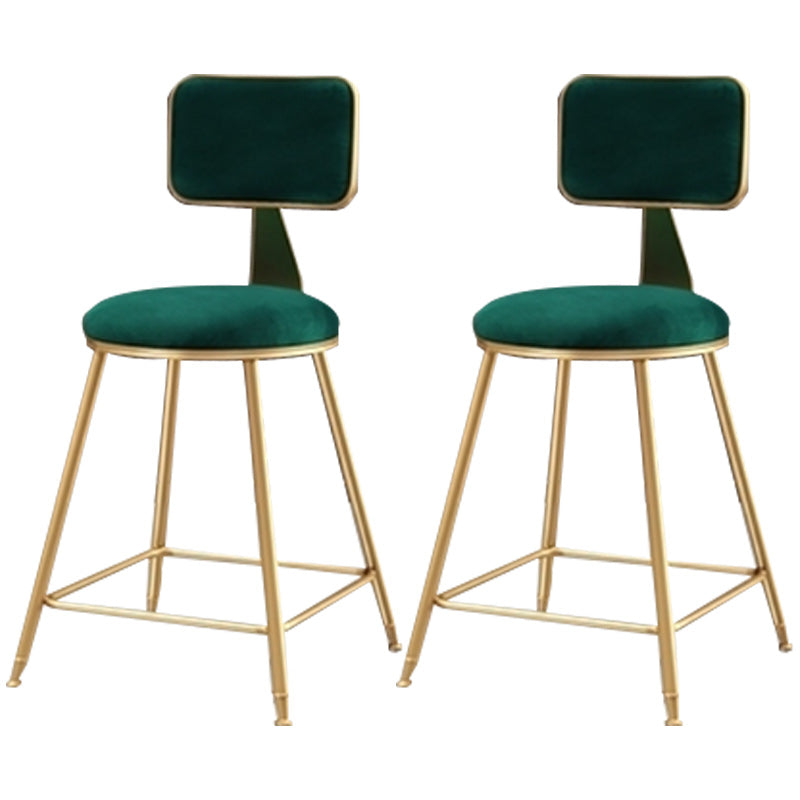 Nordic Armless Backrest Counter Stool Iron Cafe Bar Stool with Pedal and Velvet Cushion Green 2 Piece Set Short Stool(18"H) Clearhalo 'Bar Furniture' 'Bar Stools' 'bar_stools' 'furn' 'furn_bar_stools' 'Furniture' 'furniture_bar_stools' 'Kitchen & Dining Furniture' 5031525