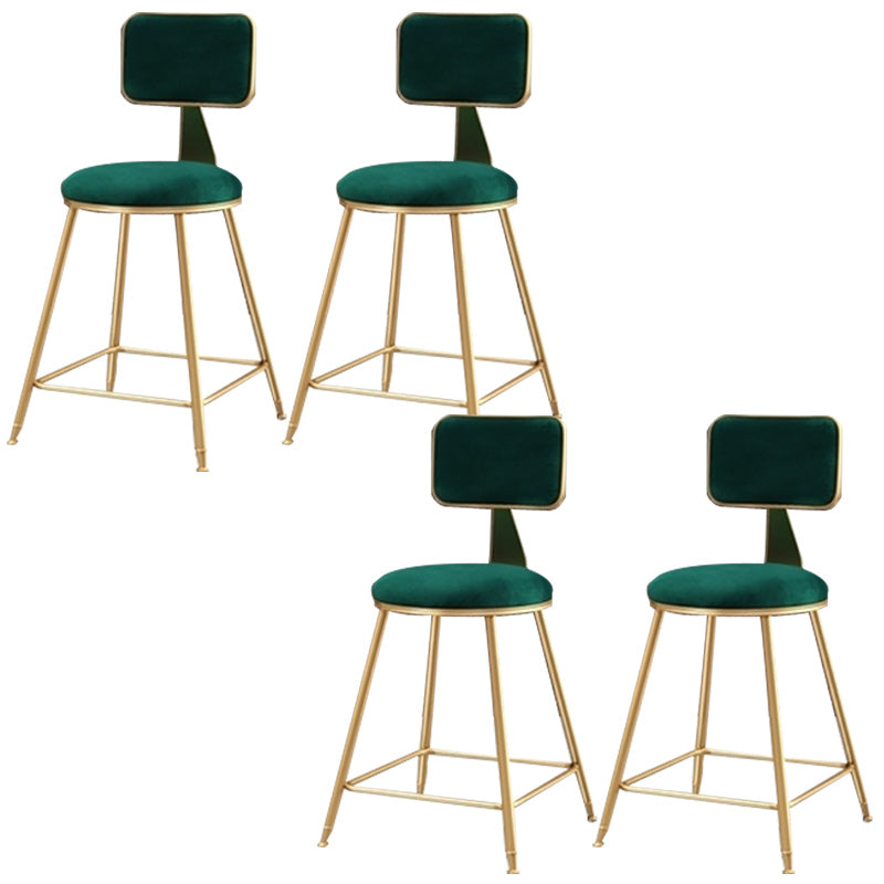 Nordic Armless Backrest Counter Stool Iron Cafe Bar Stool with Pedal and Velvet Cushion Green 4 Piece Set Short Stool(18"H) Clearhalo 'Bar Furniture' 'Bar Stools' 'bar_stools' 'furn' 'furn_bar_stools' 'Furniture' 'furniture_bar_stools' 'Kitchen & Dining Furniture' 5031526