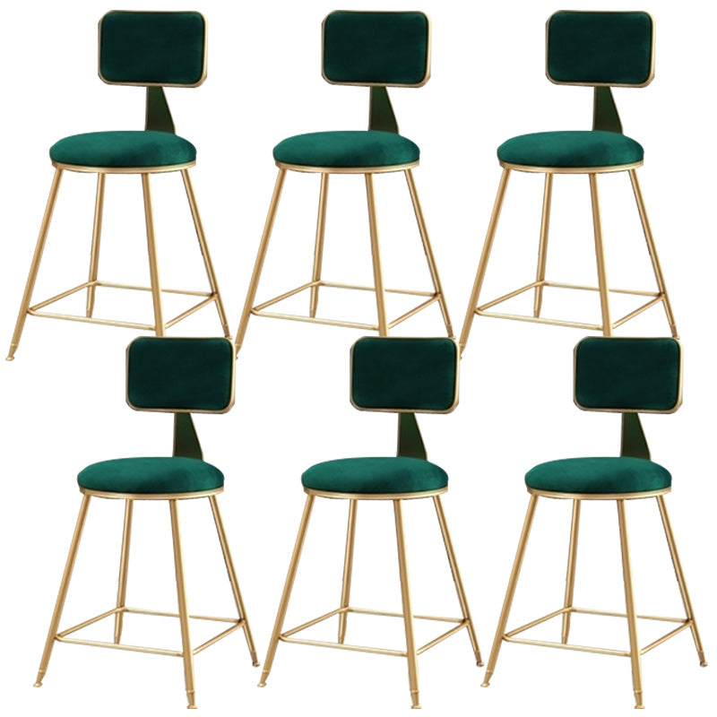 Nordic Armless Backrest Counter Stool Iron Cafe Bar Stool with Pedal and Velvet Cushion Green 6 Piece Set Short Stool(18"H) Clearhalo 'Bar Furniture' 'Bar Stools' 'bar_stools' 'furn' 'furn_bar_stools' 'Furniture' 'furniture_bar_stools' 'Kitchen & Dining Furniture' 5031527