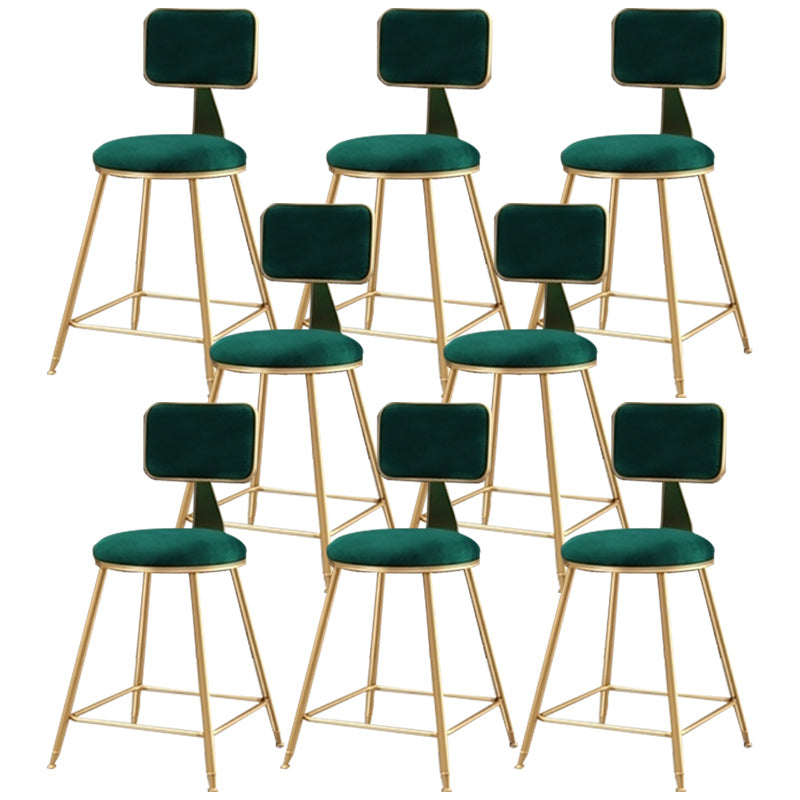 Nordic Armless Backrest Counter Stool Iron Cafe Bar Stool with Pedal and Velvet Cushion Green 8 Piece Set Short Stool(18"H) Clearhalo 'Bar Furniture' 'Bar Stools' 'bar_stools' 'furn' 'furn_bar_stools' 'Furniture' 'furniture_bar_stools' 'Kitchen & Dining Furniture' 5031528