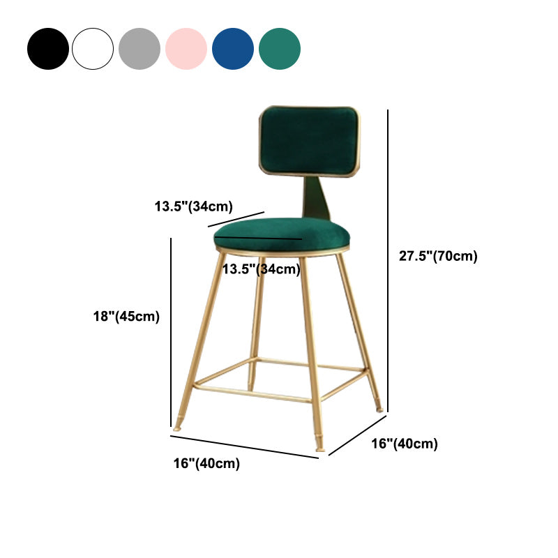 Nordic Armless Backrest Counter Stool Iron Cafe Bar Stool with Pedal and Velvet Cushion Clearhalo 'Bar Furniture' 'Bar Stools' 'bar_stools' 'furn' 'furn_bar_stools' 'Furniture' 'furniture_bar_stools' 'Kitchen & Dining Furniture' 5031529