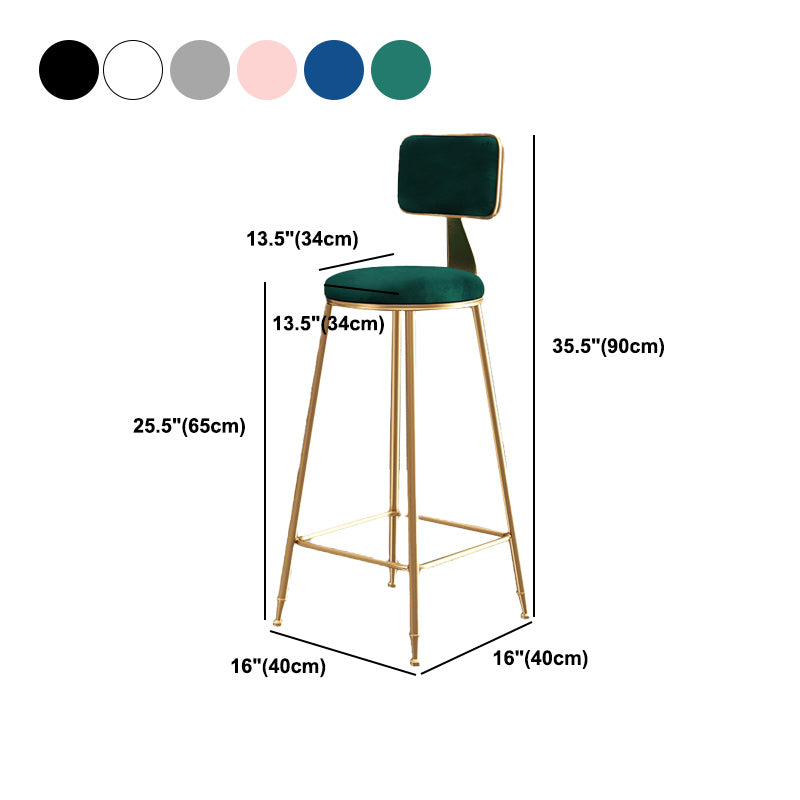 Nordic Armless Backrest Counter Stool Iron Cafe Bar Stool with Pedal and Velvet Cushion Clearhalo 'Bar Furniture' 'Bar Stools' 'bar_stools' 'furn' 'furn_bar_stools' 'Furniture' 'furniture_bar_stools' 'Kitchen & Dining Furniture' 5031530