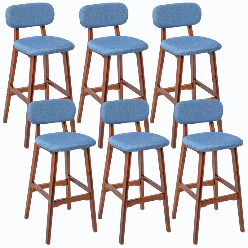 Rubberwood Modern Low Back Stool Matte Finish Upholstered Bar Stools Blue Brown 6 Piece Set Clearhalo 'Bar Furniture' 'Bar Stools' 'bar_stools' 'furn' 'furn_bar_stools' 'Furniture' 'furniture_bar_stools' 'Kitchen & Dining Furniture' 5031658