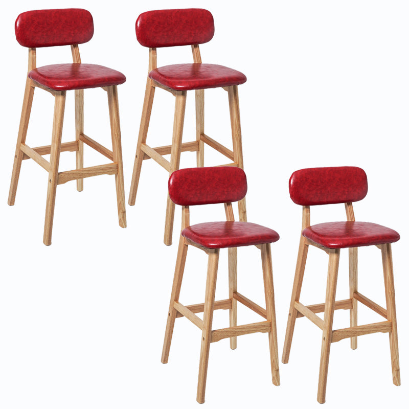 Rubberwood Modern Low Back Stool Matte Finish Upholstered Bar Stools Red Natural 4 Piece Set Clearhalo 'Bar Furniture' 'Bar Stools' 'bar_stools' 'furn' 'furn_bar_stools' 'Furniture' 'furniture_bar_stools' 'Kitchen & Dining Furniture' 5031692