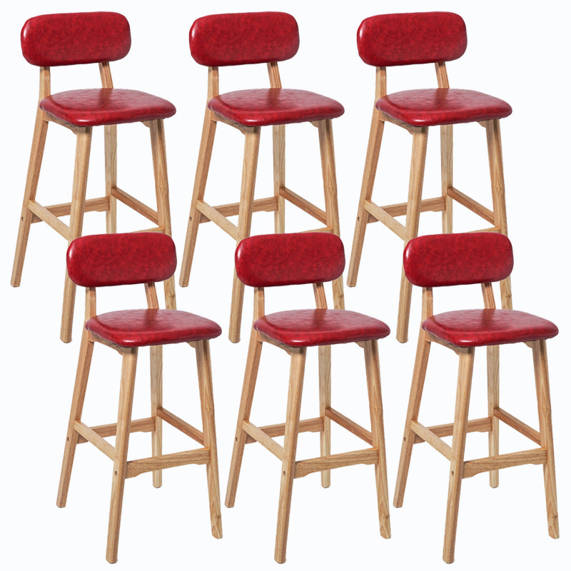 Rubberwood Modern Low Back Stool Matte Finish Upholstered Bar Stools Red Natural 6 Piece Set Clearhalo 'Bar Furniture' 'Bar Stools' 'bar_stools' 'furn' 'furn_bar_stools' 'Furniture' 'furniture_bar_stools' 'Kitchen & Dining Furniture' 5031693