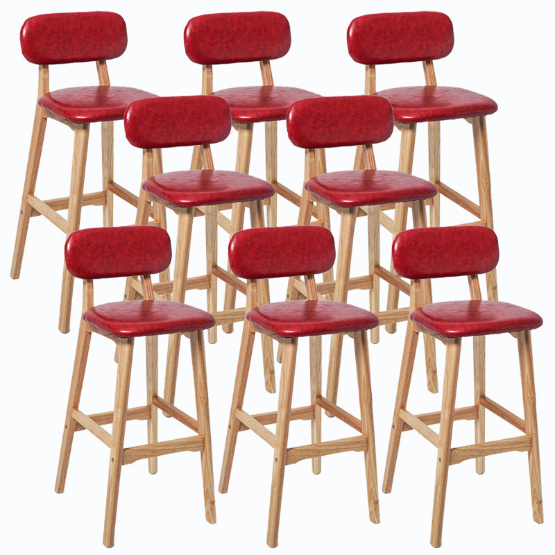 Rubberwood Modern Low Back Stool Matte Finish Upholstered Bar Stools Red Natural 8 Piece Set Clearhalo 'Bar Furniture' 'Bar Stools' 'bar_stools' 'furn' 'furn_bar_stools' 'Furniture' 'furniture_bar_stools' 'Kitchen & Dining Furniture' 5031694