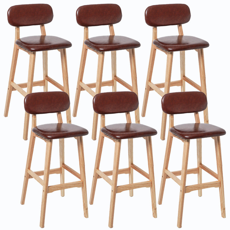 Rubberwood Modern Low Back Stool Matte Finish Upholstered Bar Stools Brown Natural 6 Piece Set Clearhalo 'Bar Furniture' 'Bar Stools' 'bar_stools' 'furn' 'furn_bar_stools' 'Furniture' 'furniture_bar_stools' 'Kitchen & Dining Furniture' 5031697