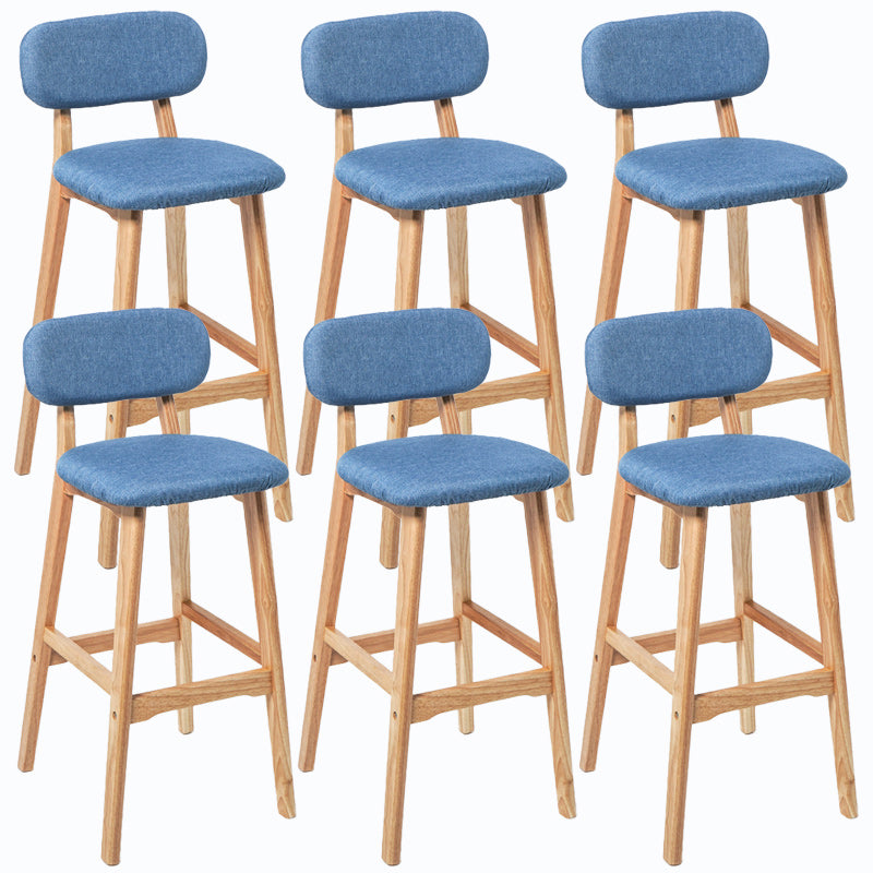 Rubberwood Modern Low Back Stool Matte Finish Upholstered Bar Stools Blue Natural 6 Piece Set Clearhalo 'Bar Furniture' 'Bar Stools' 'bar_stools' 'furn' 'furn_bar_stools' 'Furniture' 'furniture_bar_stools' 'Kitchen & Dining Furniture' 5031701