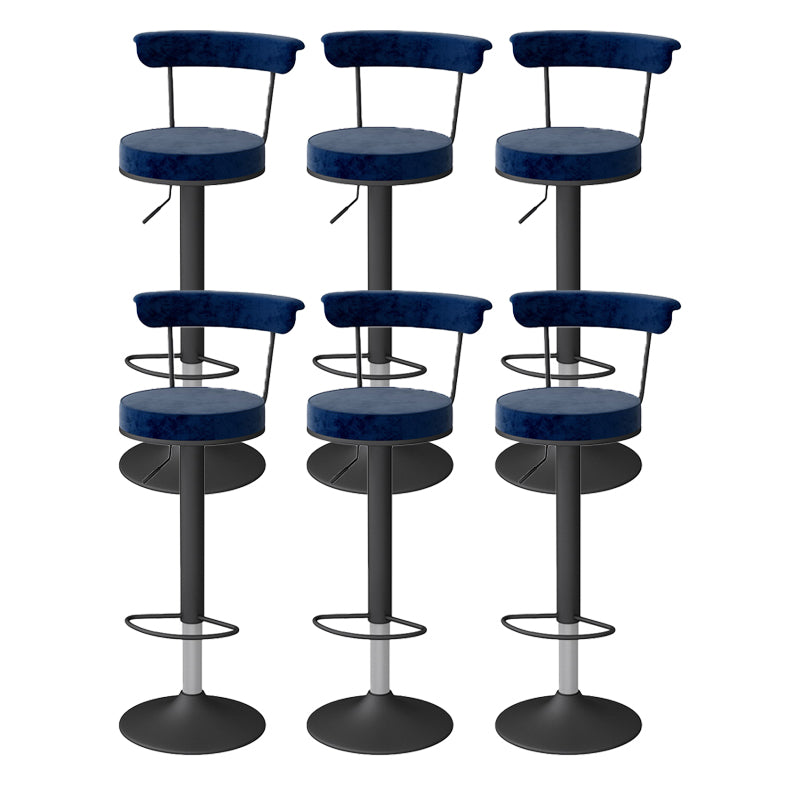Glam Liftable Backrest Counter Stool Steel Kitchen Bar Stool with Cushion and Pedal Royal Blue Black 6 Piece Set Clearhalo 'Bar Furniture' 'Bar Stools' 'bar_stools' 'furn' 'furn_bar_stools' 'Furniture' 'furniture_bar_stools' 'Kitchen & Dining Furniture' 5031795