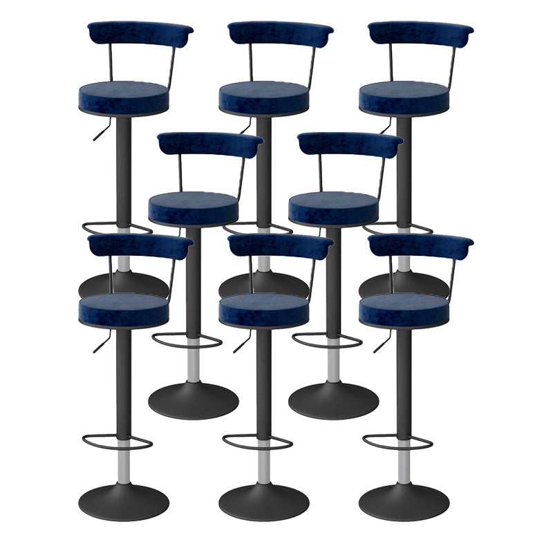 Glam Liftable Backrest Counter Stool Steel Kitchen Bar Stool with Cushion and Pedal Royal Blue Black 8 Piece Set Clearhalo 'Bar Furniture' 'Bar Stools' 'bar_stools' 'furn' 'furn_bar_stools' 'Furniture' 'furniture_bar_stools' 'Kitchen & Dining Furniture' 5031796