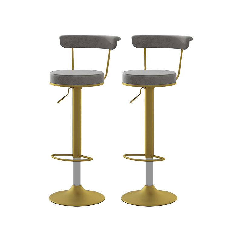 Glam Liftable Backrest Counter Stool Steel Kitchen Bar Stool with Cushion and Pedal Grey Gold 2 Piece Set Clearhalo 'Bar Furniture' 'Bar Stools' 'bar_stools' 'furn' 'furn_bar_stools' 'Furniture' 'furniture_bar_stools' 'Kitchen & Dining Furniture' 5031801