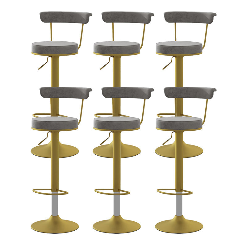 Glam Liftable Backrest Counter Stool Steel Kitchen Bar Stool with Cushion and Pedal Grey Gold 6 Piece Set Clearhalo 'Bar Furniture' 'Bar Stools' 'bar_stools' 'furn' 'furn_bar_stools' 'Furniture' 'furniture_bar_stools' 'Kitchen & Dining Furniture' 5031803