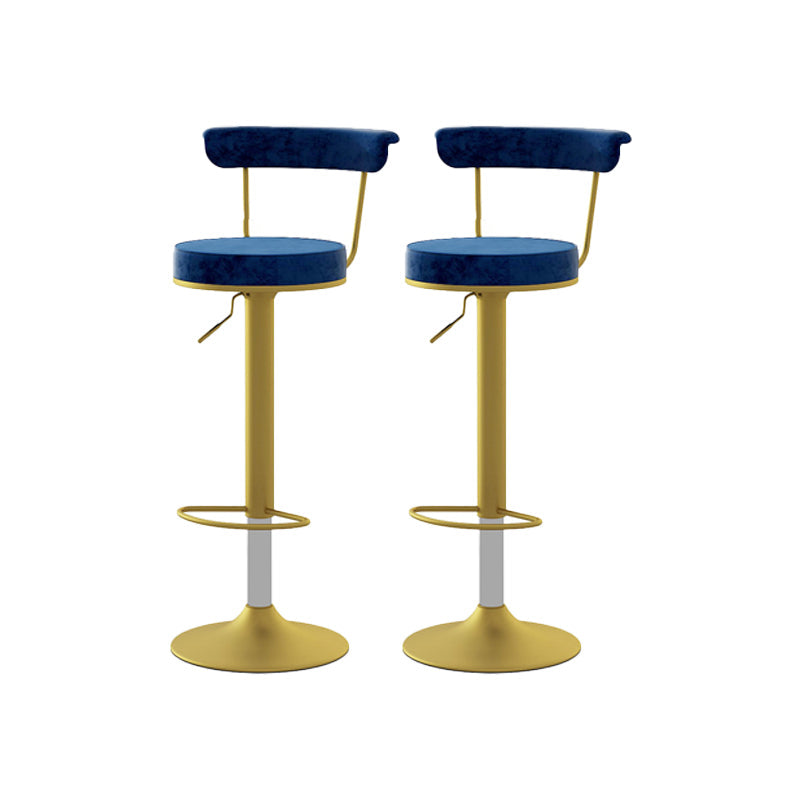Glam Liftable Backrest Counter Stool Steel Kitchen Bar Stool with Cushion and Pedal Royal Blue Gold 2 Piece Set Clearhalo 'Bar Furniture' 'Bar Stools' 'bar_stools' 'furn' 'furn_bar_stools' 'Furniture' 'furniture_bar_stools' 'Kitchen & Dining Furniture' 5031809