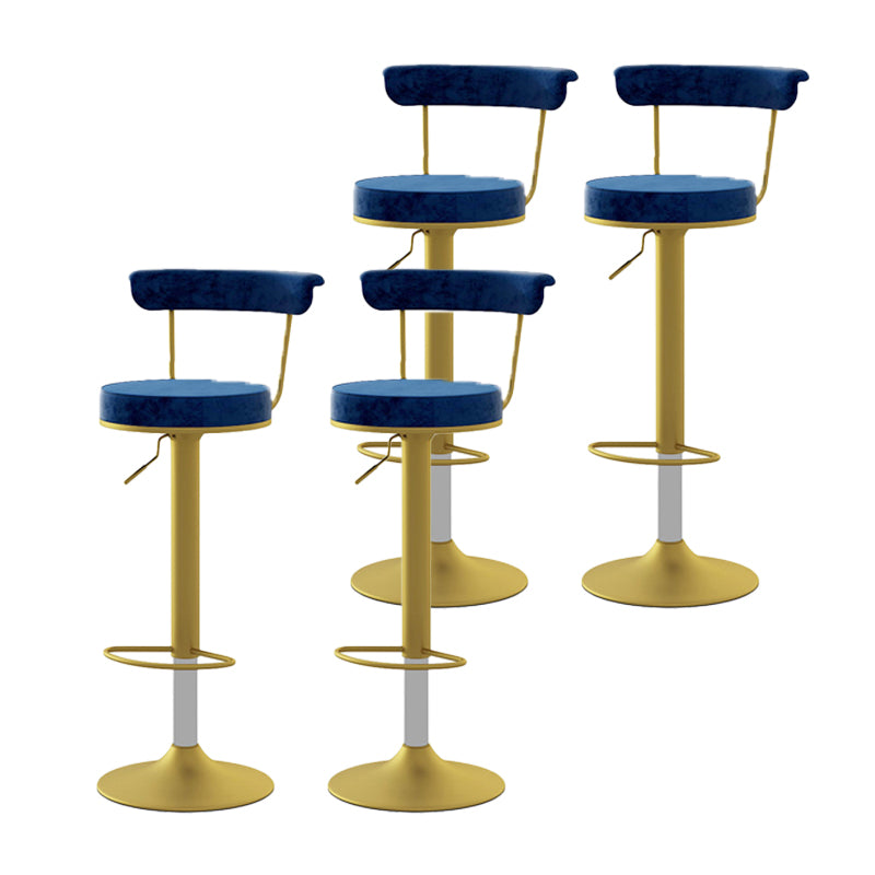 Glam Liftable Backrest Counter Stool Steel Kitchen Bar Stool with Cushion and Pedal Royal Blue Gold 4 Piece Set Clearhalo 'Bar Furniture' 'Bar Stools' 'bar_stools' 'furn' 'furn_bar_stools' 'Furniture' 'furniture_bar_stools' 'Kitchen & Dining Furniture' 5031810