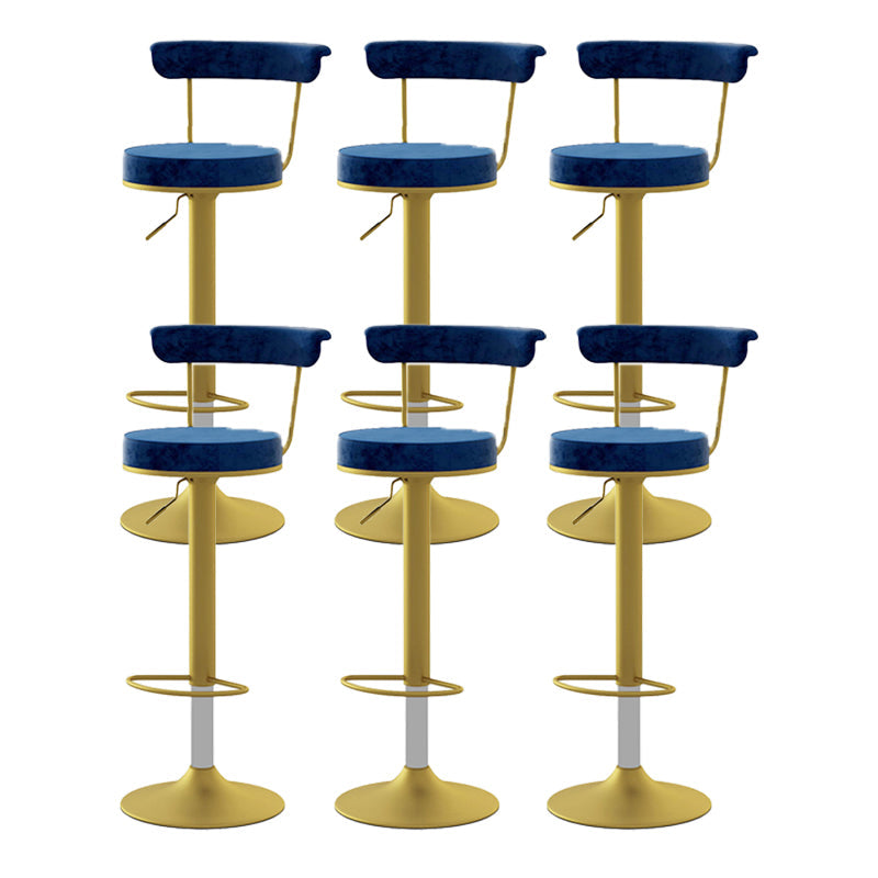 Glam Liftable Backrest Counter Stool Steel Kitchen Bar Stool with Cushion and Pedal Royal Blue Gold 6 Piece Set Clearhalo 'Bar Furniture' 'Bar Stools' 'bar_stools' 'furn' 'furn_bar_stools' 'Furniture' 'furniture_bar_stools' 'Kitchen & Dining Furniture' 5031811