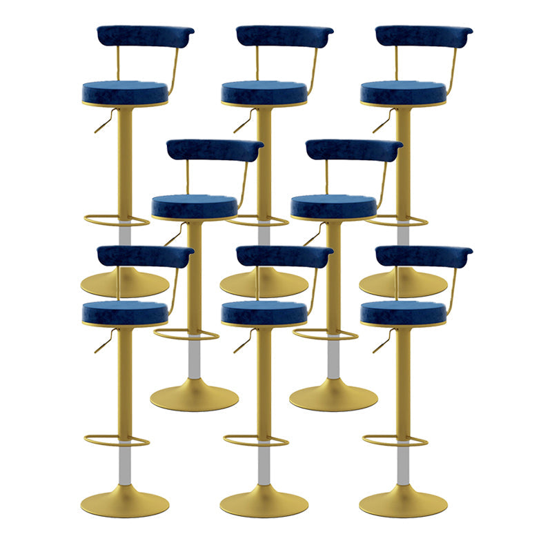 Glam Liftable Backrest Counter Stool Steel Kitchen Bar Stool with Cushion and Pedal Royal Blue Gold 8 Piece Set Clearhalo 'Bar Furniture' 'Bar Stools' 'bar_stools' 'furn' 'furn_bar_stools' 'Furniture' 'furniture_bar_stools' 'Kitchen & Dining Furniture' 5031812