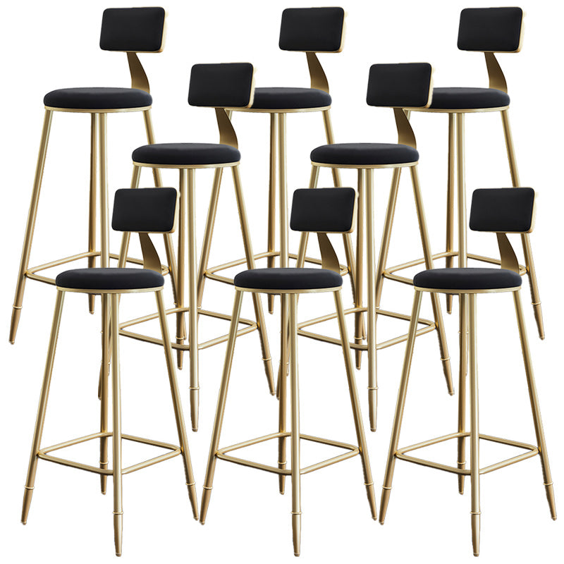 Nordic Armless Backrest Counter Stool Iron Dining Room Bar Stool with Cushion and Pedal Black 8 Piece Set Clearhalo 'Bar Furniture' 'Bar Stools' 'bar_stools' 'furn' 'furn_bar_stools' 'Furniture' 'furniture_bar_stools' 'Kitchen & Dining Furniture' 5032122