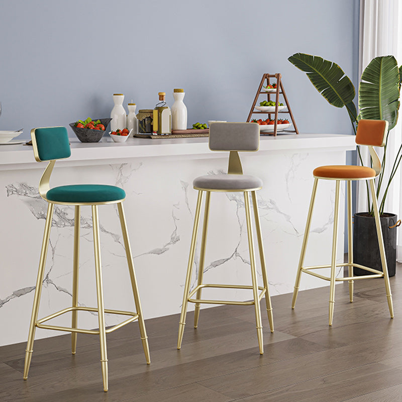 Nordic Armless Backrest Counter Stool Iron Dining Room Bar Stool with Cushion and Pedal Clearhalo 'Bar Furniture' 'Bar Stools' 'bar_stools' 'furn' 'furn_bar_stools' 'Furniture' 'furniture_bar_stools' 'Kitchen & Dining Furniture' 5032132