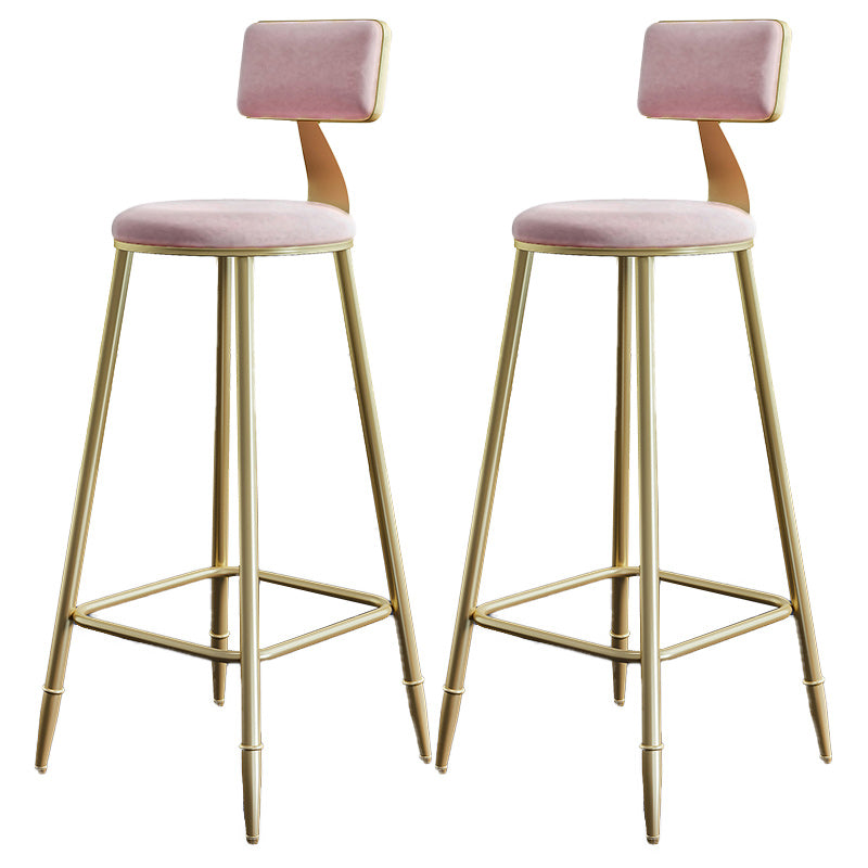 Nordic Armless Backrest Counter Stool Iron Dining Room Bar Stool with Cushion and Pedal Pink 2 Piece Set Clearhalo 'Bar Furniture' 'Bar Stools' 'bar_stools' 'furn' 'furn_bar_stools' 'Furniture' 'furniture_bar_stools' 'Kitchen & Dining Furniture' 5032139