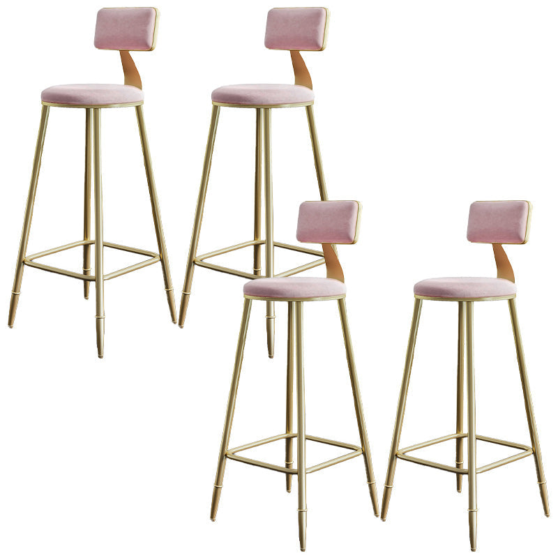 Nordic Armless Backrest Counter Stool Iron Dining Room Bar Stool with Cushion and Pedal Pink 4 Piece Set Clearhalo 'Bar Furniture' 'Bar Stools' 'bar_stools' 'furn' 'furn_bar_stools' 'Furniture' 'furniture_bar_stools' 'Kitchen & Dining Furniture' 5032141
