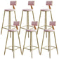 Nordic Armless Backrest Counter Stool Iron Dining Room Bar Stool with Cushion and Pedal Pink 6 Piece Set Clearhalo 'Bar Furniture' 'Bar Stools' 'bar_stools' 'furn' 'furn_bar_stools' 'Furniture' 'furniture_bar_stools' 'Kitchen & Dining Furniture' 5032144