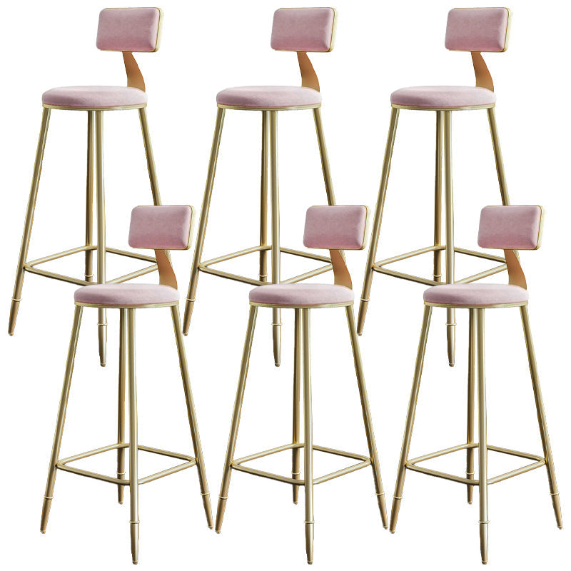 Nordic Armless Backrest Counter Stool Iron Dining Room Bar Stool with Cushion and Pedal Pink 6 Piece Set Clearhalo 'Bar Furniture' 'Bar Stools' 'bar_stools' 'furn' 'furn_bar_stools' 'Furniture' 'furniture_bar_stools' 'Kitchen & Dining Furniture' 5032144