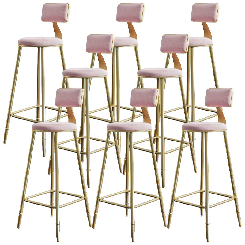Nordic Armless Backrest Counter Stool Iron Dining Room Bar Stool with Cushion and Pedal Pink 8 Piece Set Clearhalo 'Bar Furniture' 'Bar Stools' 'bar_stools' 'furn' 'furn_bar_stools' 'Furniture' 'furniture_bar_stools' 'Kitchen & Dining Furniture' 5032145