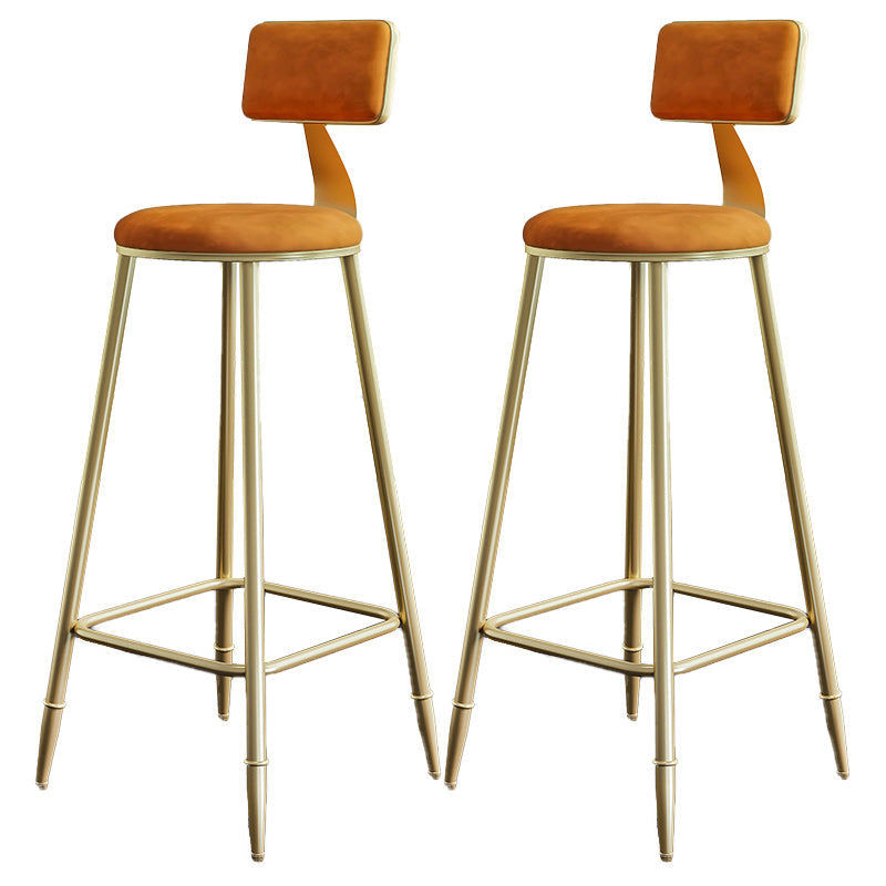 Nordic Armless Backrest Counter Stool Iron Dining Room Bar Stool with Cushion and Pedal Orange 2 Piece Set Clearhalo 'Bar Furniture' 'Bar Stools' 'bar_stools' 'furn' 'furn_bar_stools' 'Furniture' 'furniture_bar_stools' 'Kitchen & Dining Furniture' 5032146