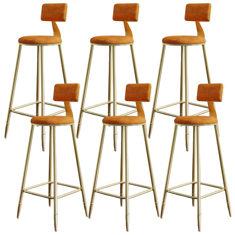 Nordic Armless Backrest Counter Stool Iron Dining Room Bar Stool with Cushion and Pedal Orange 6 Piece Set Clearhalo 'Bar Furniture' 'Bar Stools' 'bar_stools' 'furn' 'furn_bar_stools' 'Furniture' 'furniture_bar_stools' 'Kitchen & Dining Furniture' 5032148