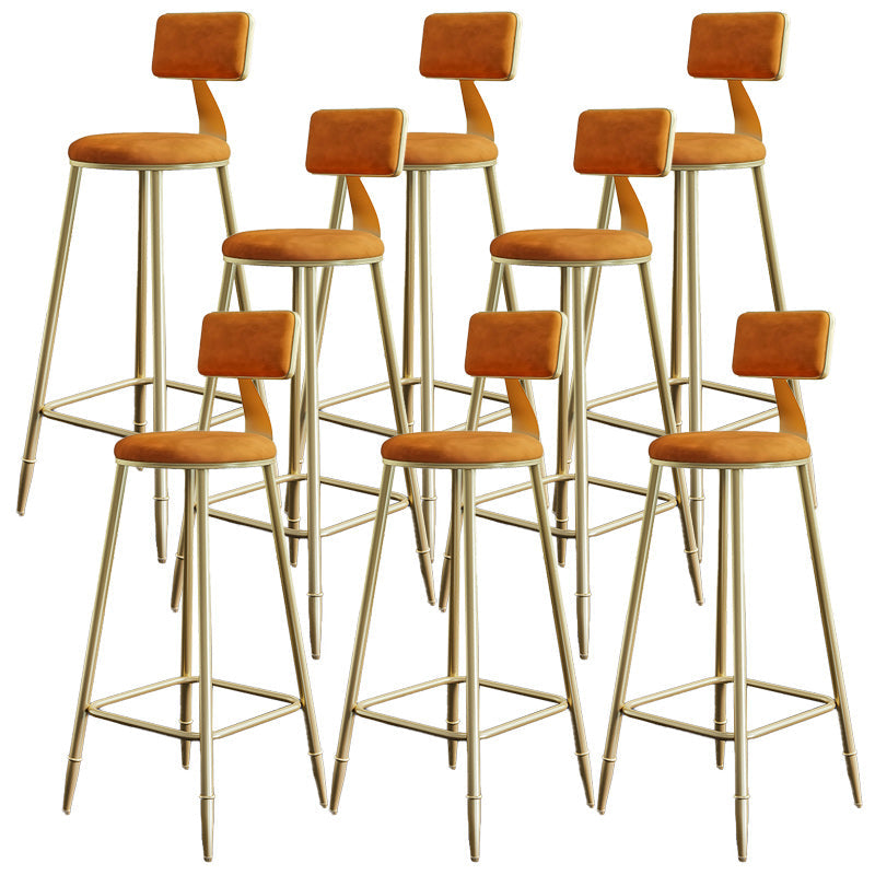 Nordic Armless Backrest Counter Stool Iron Dining Room Bar Stool with Cushion and Pedal Orange 8 Piece Set Clearhalo 'Bar Furniture' 'Bar Stools' 'bar_stools' 'furn' 'furn_bar_stools' 'Furniture' 'furniture_bar_stools' 'Kitchen & Dining Furniture' 5032149