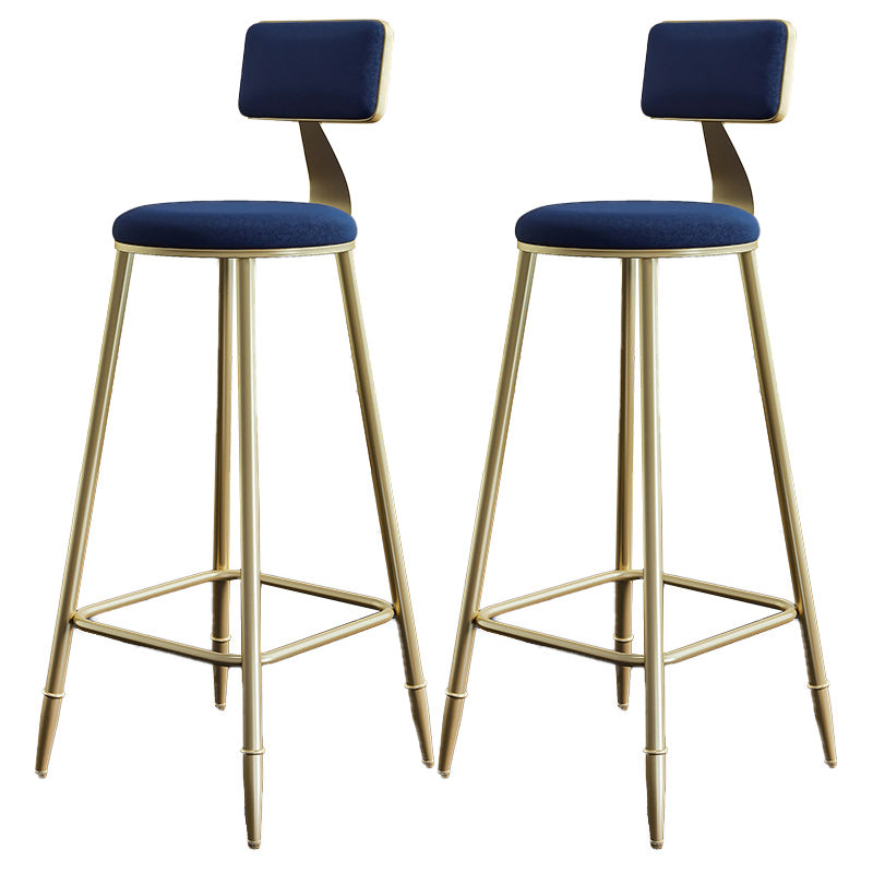 Nordic Armless Backrest Counter Stool Iron Dining Room Bar Stool with Cushion and Pedal Blue 2 Piece Set Clearhalo 'Bar Furniture' 'Bar Stools' 'bar_stools' 'furn' 'furn_bar_stools' 'Furniture' 'furniture_bar_stools' 'Kitchen & Dining Furniture' 5032150