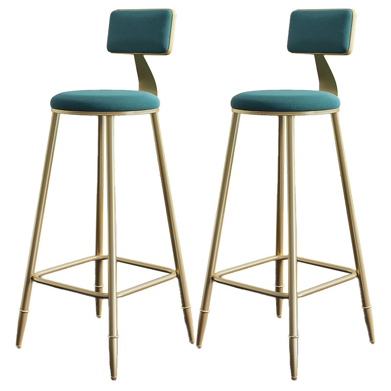 Nordic Armless Backrest Counter Stool Iron Dining Room Bar Stool with Cushion and Pedal Green 2 Piece Set Clearhalo 'Bar Furniture' 'Bar Stools' 'bar_stools' 'furn' 'furn_bar_stools' 'Furniture' 'furniture_bar_stools' 'Kitchen & Dining Furniture' 5032154
