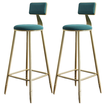 Nordic Armless Backrest Counter Stool Iron Dining Room Bar Stool with Cushion and Pedal Green 2 Piece Set Clearhalo 'Bar Furniture' 'Bar Stools' 'bar_stools' 'furn' 'furn_bar_stools' 'Furniture' 'furniture_bar_stools' 'Kitchen & Dining Furniture' 5032154
