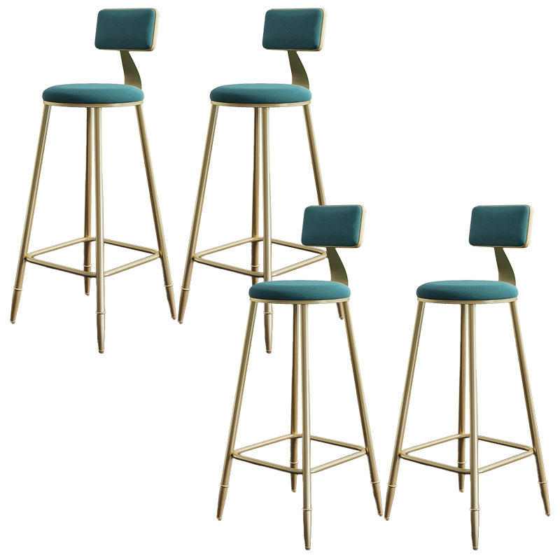 Nordic Armless Backrest Counter Stool Iron Dining Room Bar Stool with Cushion and Pedal Green 4 Piece Set Clearhalo 'Bar Furniture' 'Bar Stools' 'bar_stools' 'furn' 'furn_bar_stools' 'Furniture' 'furniture_bar_stools' 'Kitchen & Dining Furniture' 5032155