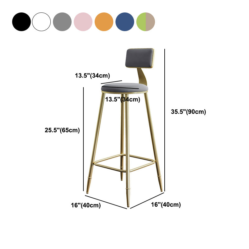 Nordic Armless Backrest Counter Stool Iron Dining Room Bar Stool with Cushion and Pedal Clearhalo 'Bar Furniture' 'Bar Stools' 'bar_stools' 'furn' 'furn_bar_stools' 'Furniture' 'furniture_bar_stools' 'Kitchen & Dining Furniture' 5032158