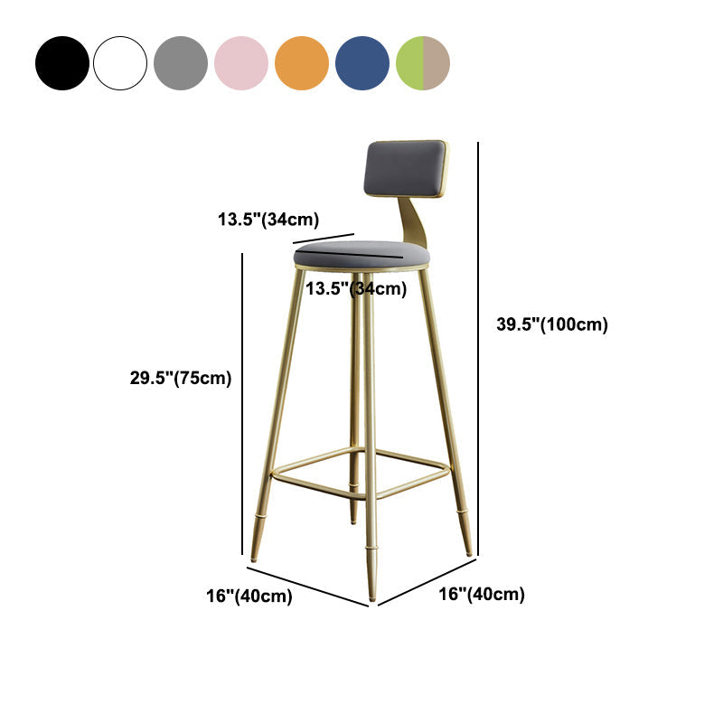 Nordic Armless Backrest Counter Stool Iron Dining Room Bar Stool with Cushion and Pedal Clearhalo 'Bar Furniture' 'Bar Stools' 'bar_stools' 'furn' 'furn_bar_stools' 'Furniture' 'furniture_bar_stools' 'Kitchen & Dining Furniture' 5032159