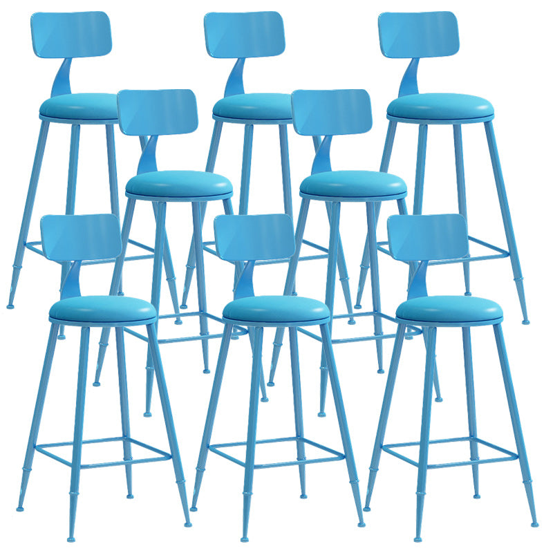 Industrial Dessert Shop Low Back Stool Matte Finish Upholstered Bar Stools Blue 8 Piece Set Counter Stool(26"H) Clearhalo 'Bar Furniture' 'Bar Stools' 'bar_stools' 'furn' 'furn_bar_stools' 'Furniture' 'furniture_bar_stools' 'Kitchen & Dining Furniture' 5032254