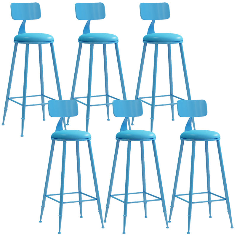 Industrial Dessert Shop Low Back Stool Matte Finish Upholstered Bar Stools Blue 6 Piece Set Bar Stool(30"H) Clearhalo 'Bar Furniture' 'Bar Stools' 'bar_stools' 'furn' 'furn_bar_stools' 'Furniture' 'furniture_bar_stools' 'Kitchen & Dining Furniture' 5032269